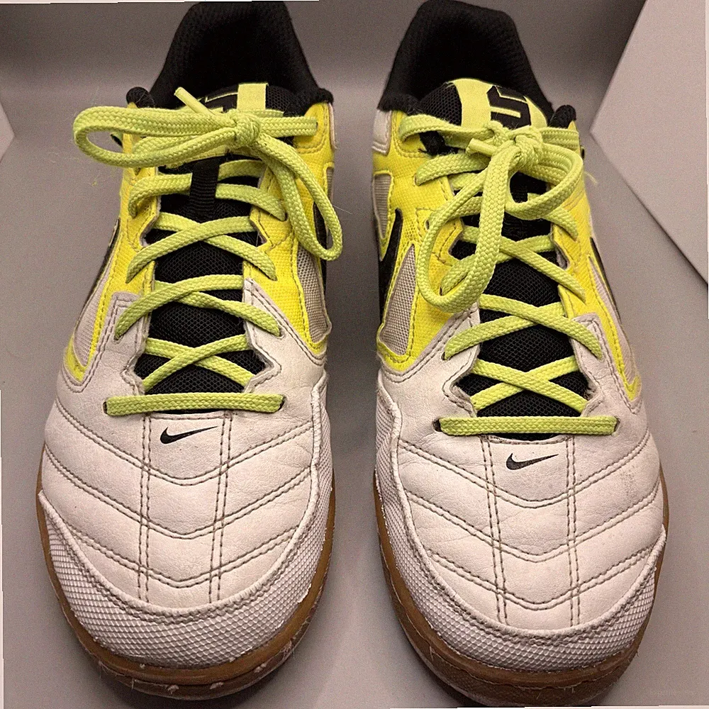 Nike 5 Gato White Black Volt Yellow Indoor Soccer Shoes Mens 5.5Y