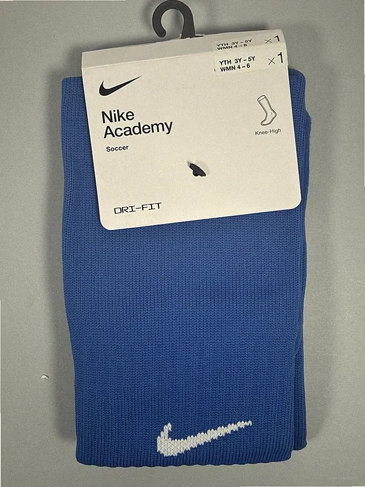 Nike ACADEMY Knee High Soccer Socks Blue Dri-Fit Youth 3y-5Y Wmn 4-6