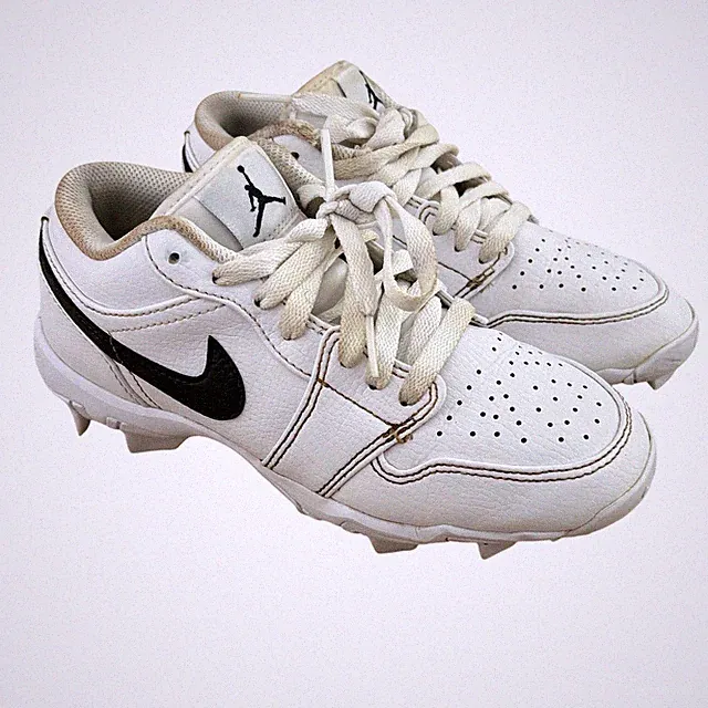 Nike Air Jordan Low Youth Football Baseball Cleats White Black Swoosh Size 3Y