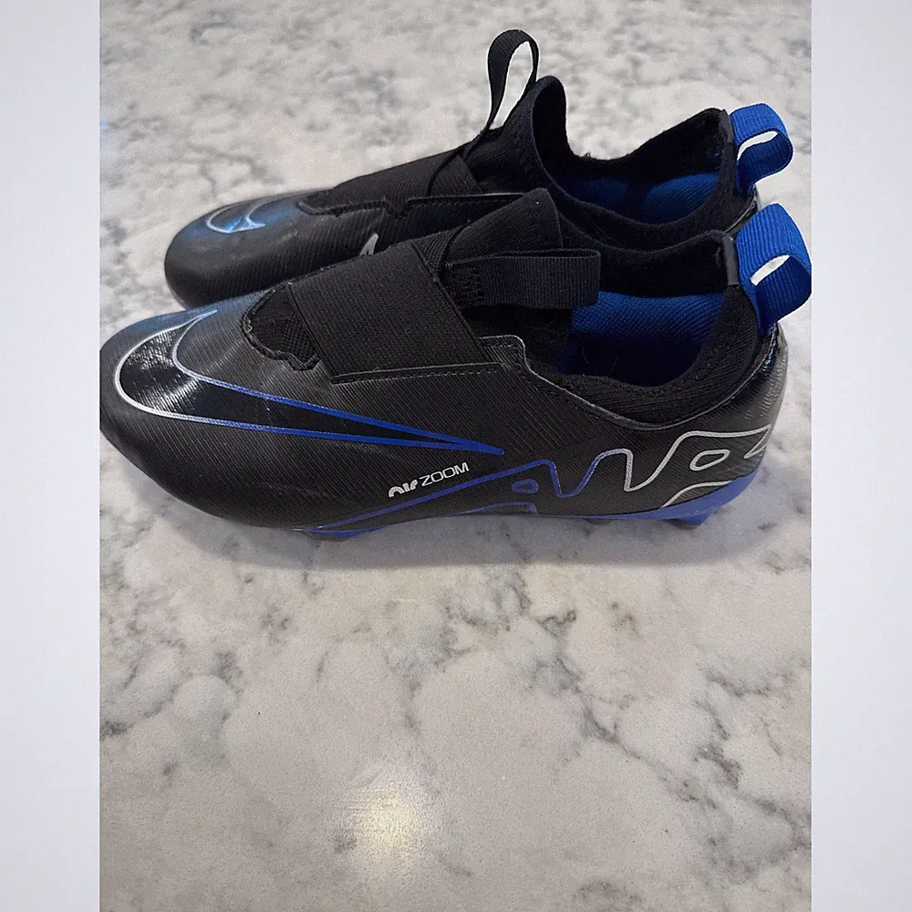 Nike Air Zoom Mercurial Soccer Cleats Kids Size 4Y Black Blue Slip On