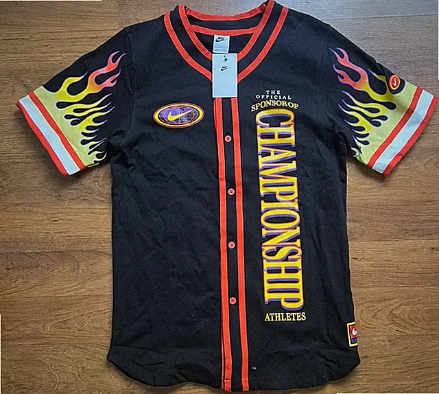 Nike Americana TOP Shirt Black and Red Flames Men’s Size Large (DV9642-010) NWT