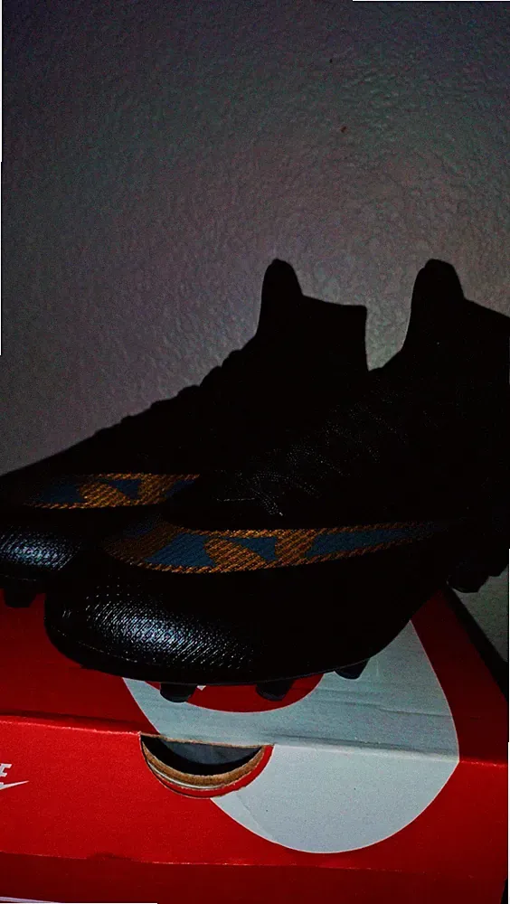 Nike Black Gold Camouflage Mid Top Soccer Cleats Plastic Lace Up Athletic Shoes