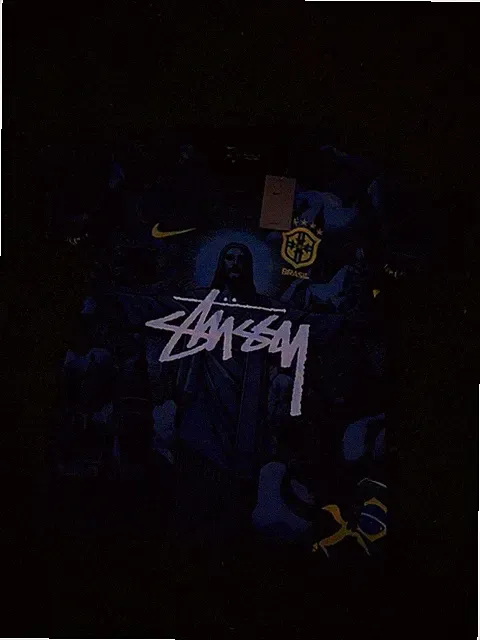 Nike Brazil Stussy Black Short Sleeve Soccer Jersey Shirt M Polyester