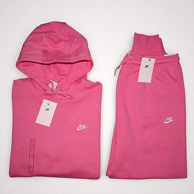 Nike Club Fleece 2 Piece Sweatsuit Outfit Hoodie Joggers Set Pinksicle Pink NWT