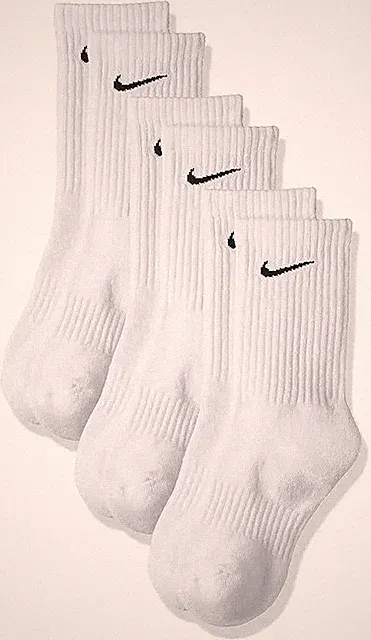 Nike Crew Socks Everyday Plus Cushion UNISEX , Size LARGE, 3 Pair, White