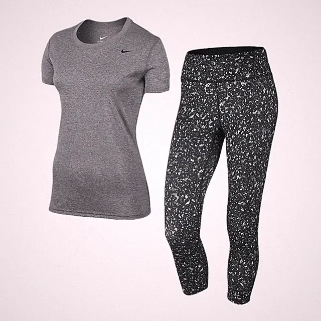 Nike Dri-fit Power Essential Crop Leggings & Scoop Neck Tee Workout Set - Small