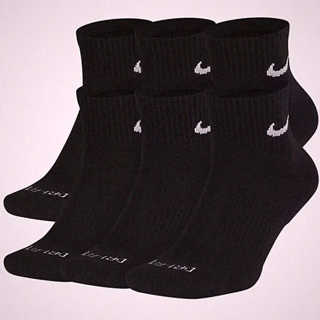 Nike Everyday Cushion Drifit UNISEX Ankle Socks, Size LARGE- Black- 6 Pair