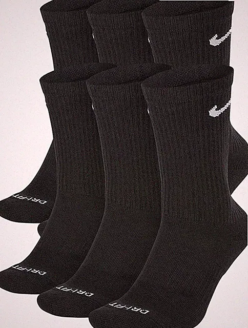 Nike Everyday Plus Cushion Drifit UNISEX Crew Socks, Size LARGE - Black - 6 Pair