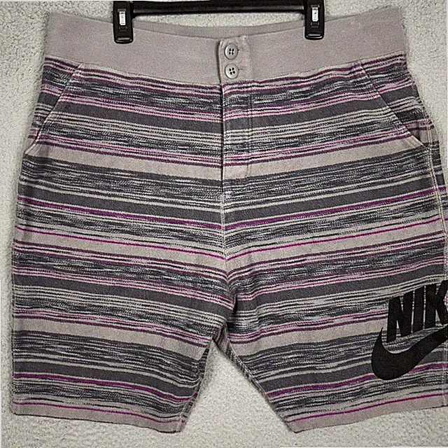 Nike F.C. Shorts Mens 3XL Grey Purple Striped Soccer Athletic Stretch Waist EUC