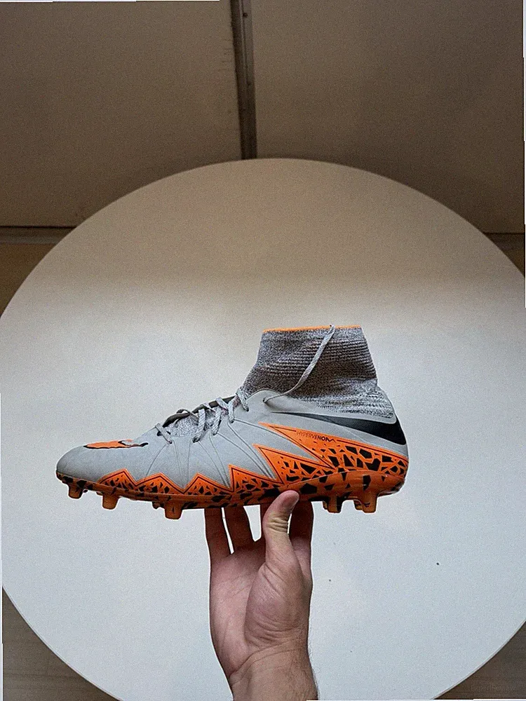 Nike Hypervenom Mid Top Lace-Up Soccer Cleats Firm Ground Gray Orange Size 12.5