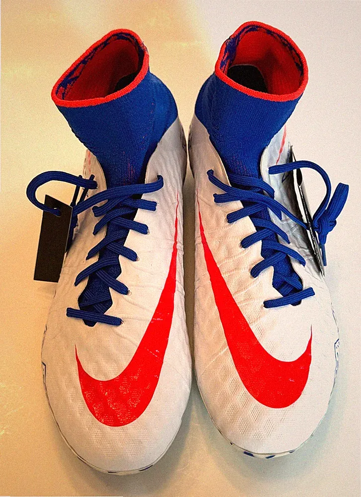 NIKE Hypervenom Phantom II FG ACC Red White Blue Soccer Cleats Women's Size 9.5