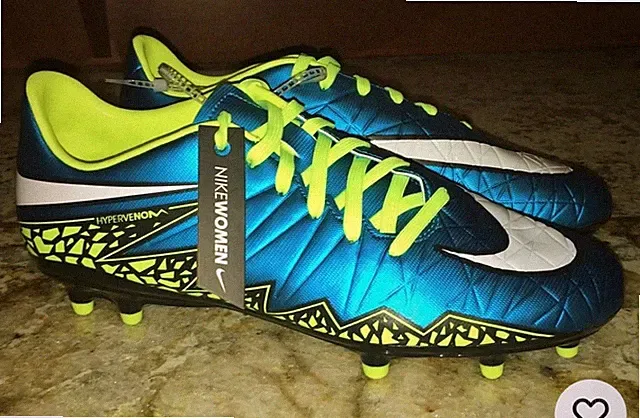 NIKE Hypervenom Phelon FG Metallic Blue Lagoon Volt Soccer Cleats Womens Sz 6.5