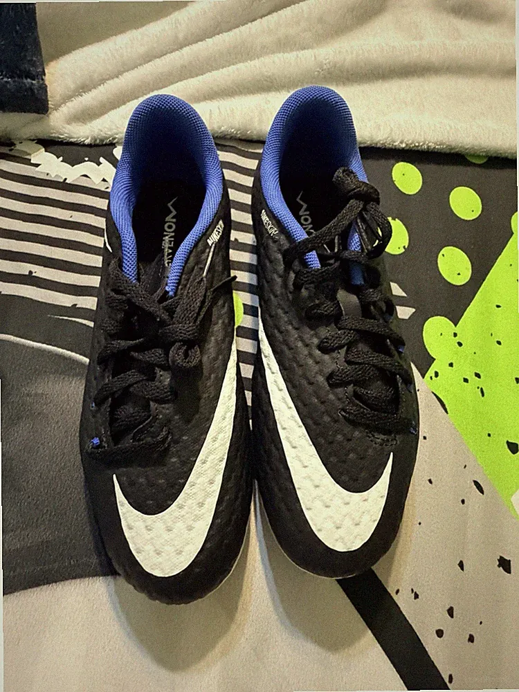 Nike Hypervenom Phelon III FG Black Blue Kids Size 4.5 Soccer Cleats 852595 002