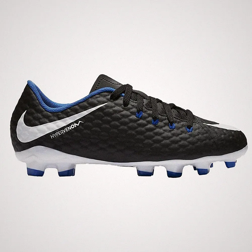 Nike Hypervenom Phelon III FG Black Blue Kids Size 5.5 Soccer Cleats 852595 002