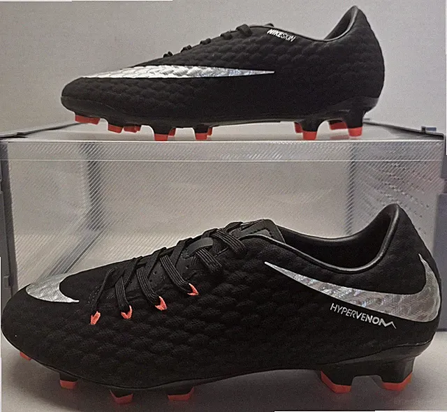 Nike Hypervenom Phelon III FG Soccer Cleats 852556 001 Black/Silver Men Size 8D