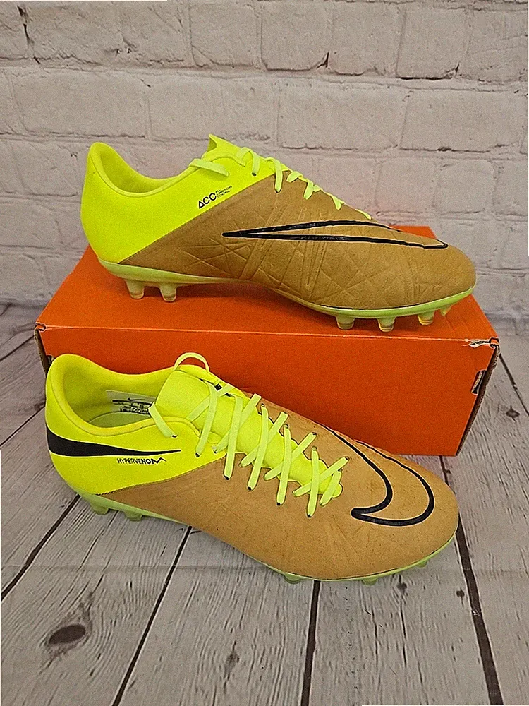 Nike Hypervenom Phinish LTHR FG Mens Soccer Cleats Canvas Yellow Volt Black US 6