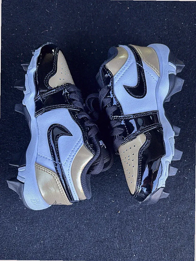 Nike Jordan 1 Low Cleats Metallic Gold Black White HF6885-701, Youth Size 10C