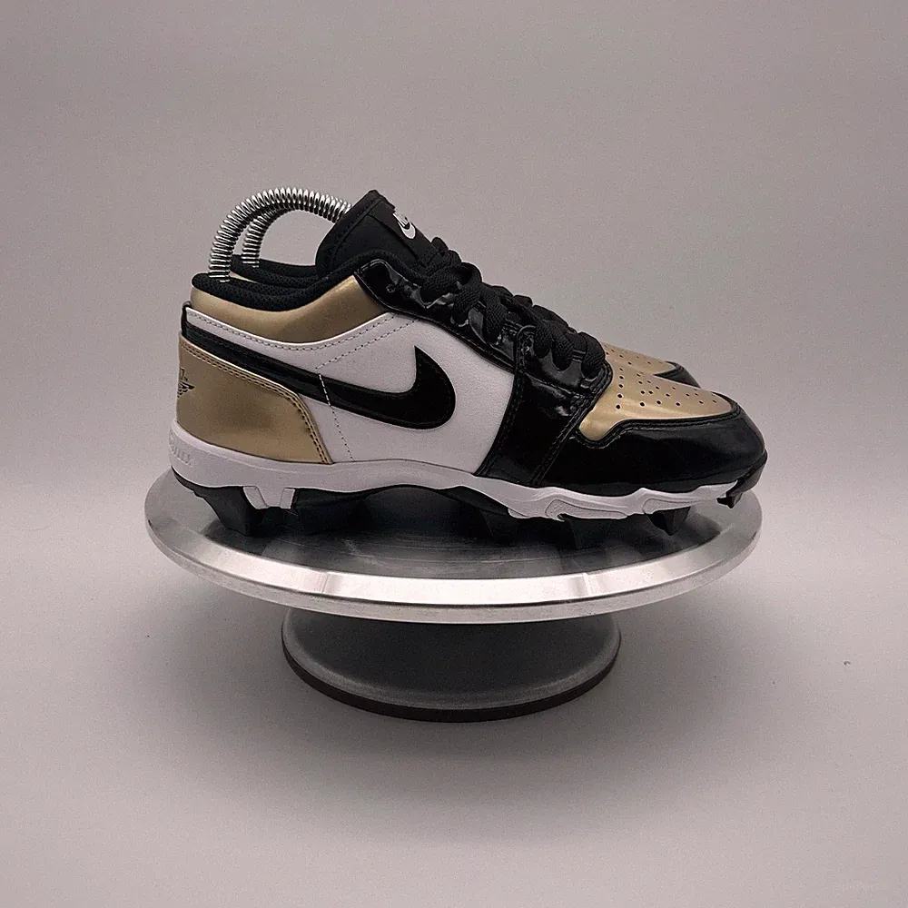 Nike Jordan 1 Low Youth Cleats Metallic Gold Black White Size 5.5Y HF6885-701
