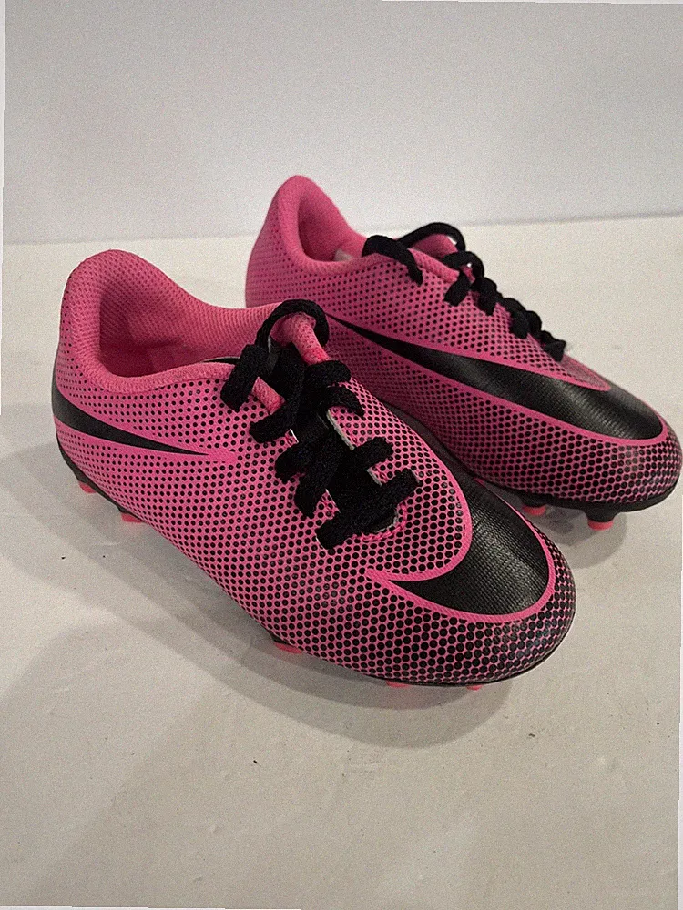 Nike Jr. Bravata II FG Pink Black Rubber Cleat Lace Up Soccer Cleats Girls 10 C