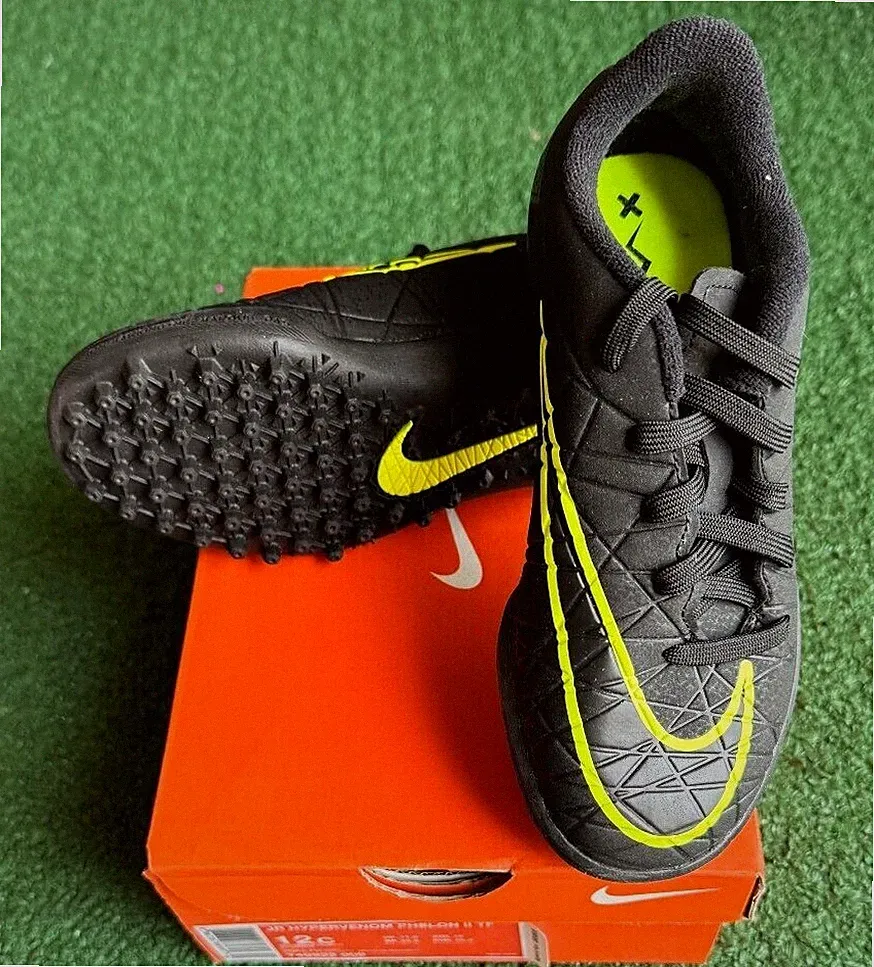 Nike Jr. Hypervenom Phelon II Turf Kids Soccer Shoe Black-Volt