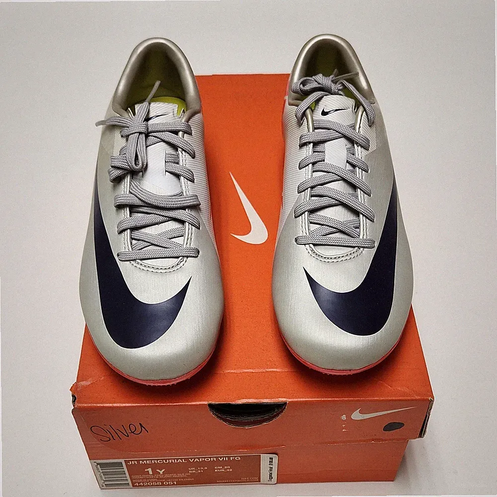 Nike Jr. Mercurial Vapor VII FG Kids Soccer Shoes Granite-White-Solar Red