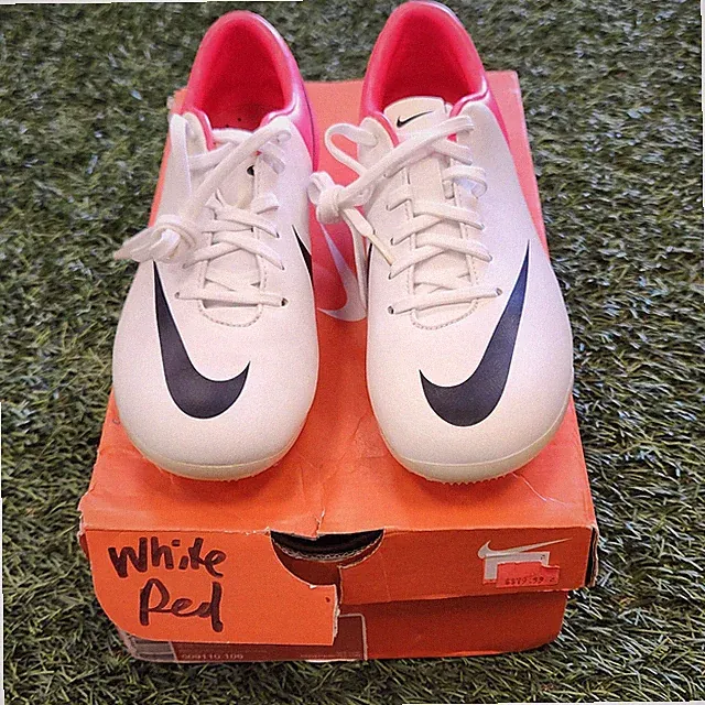 Nike Jr. Mercurial Vapor VIII FG Kids Soccer Shoes White-Total Crimson
