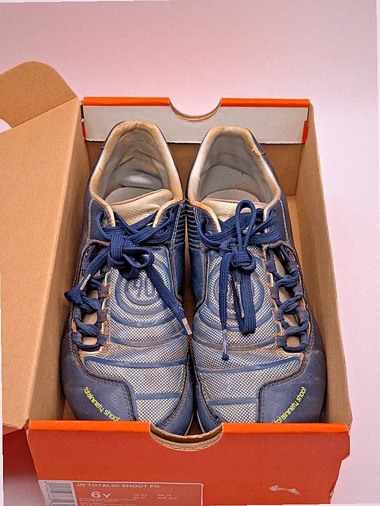 NIKE JR TOTAL90 SHOOT II FG Youth Soccer Cleats 6Y Vintage T90 Blue 316234-411
