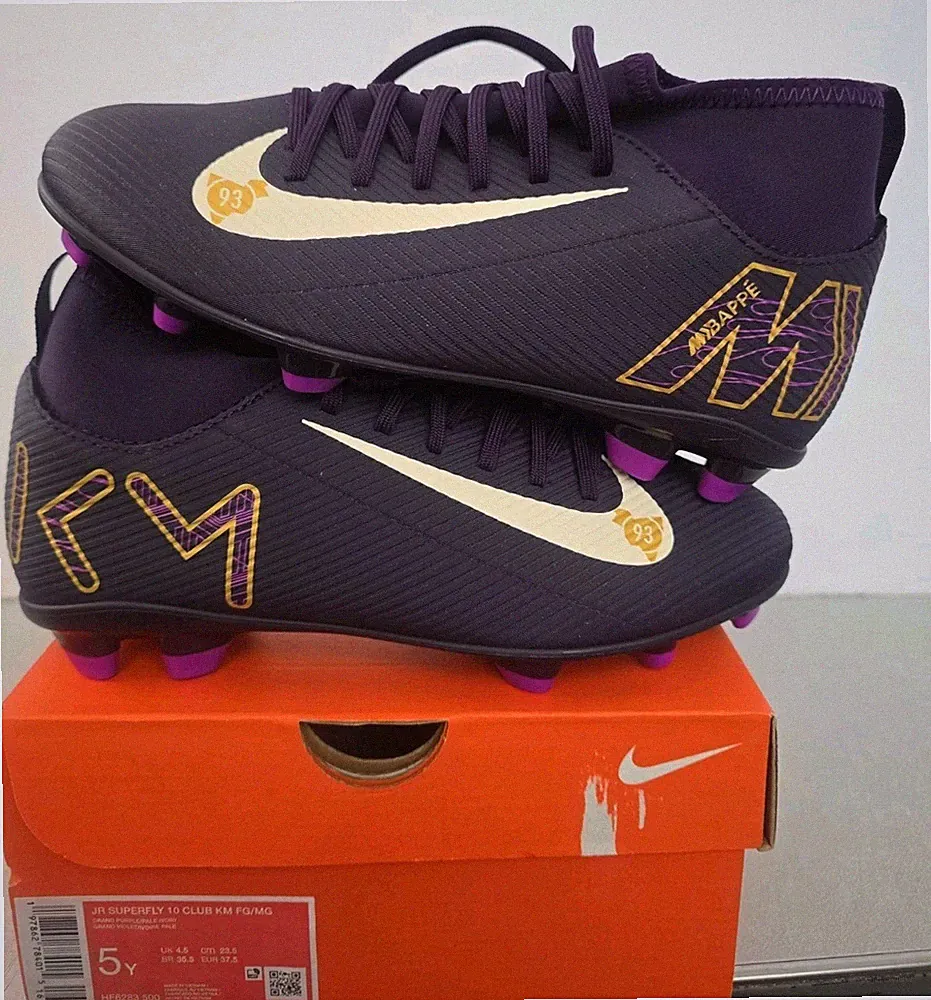 NIKE KIDS TURF SOCCER CLEATS ,JR SUPERFLY 10 CLUB KM FG/MG Size 5y