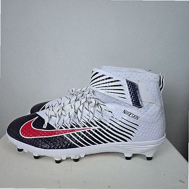 Nike Lunarbeast Pro TD Football Cleats White Red Blue Mens Size 16 NIKESKIN