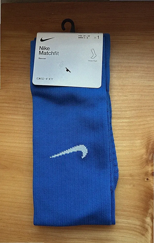 NIKE Matchfit Knee High Soccer Socks Youth/ Women 3Y-5Y / W4-6 Blue Dri-Fit
