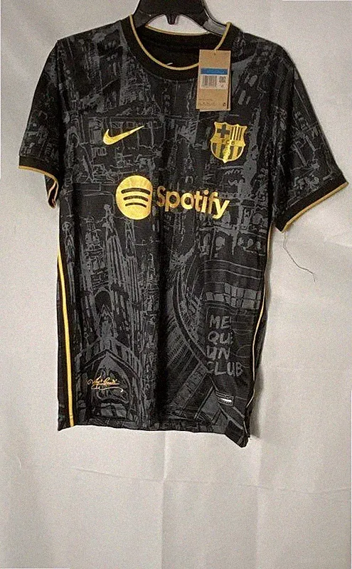 Nike Men's FC Barcelona Spotify Soccer Jersey Black Gold Miles 42 NWT Size M
