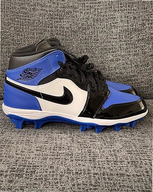 Nike Men's Size 10.5 Jordan 1 Mid TD (FJ6805 401)Game Royal/Black Football Cleat