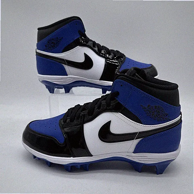Nike Men's Size 10.5 Jordan 1 Mid TD (FJ6805 401)Game Royal/Black Football Cleat