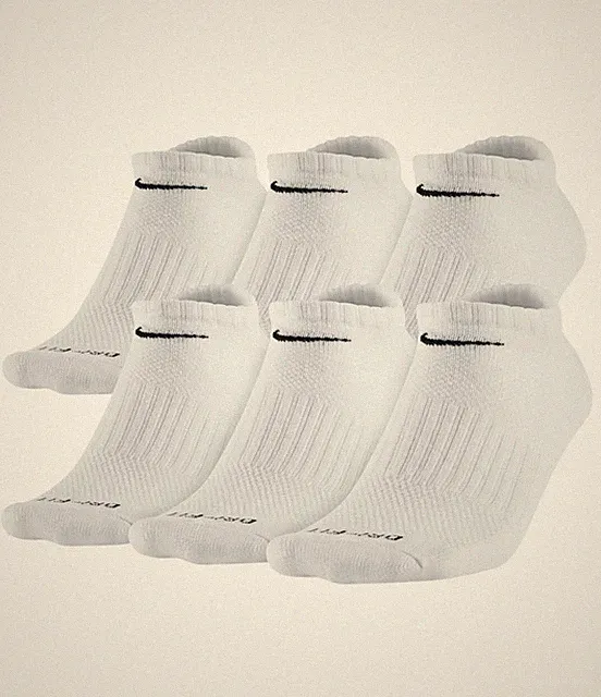 Nike Men's Socks Everyday Cushioned Athletic Training Dri-Fit No-Show 6 Pairs L