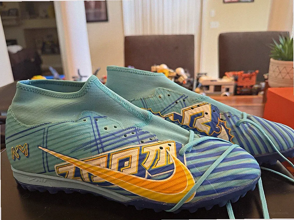 Nike Mercurial Air Zoom Turf Soccer Shoes Blue/Yellow Lace-Up Rubber Spikes