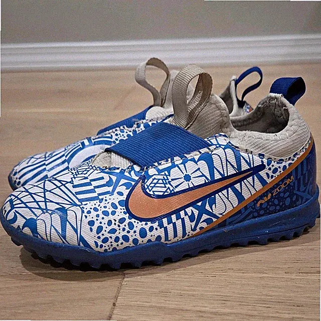 Nike Mercurial CR7 Air Zoom Youth Turf Soccer Shoes Blue/White/Gold 10C