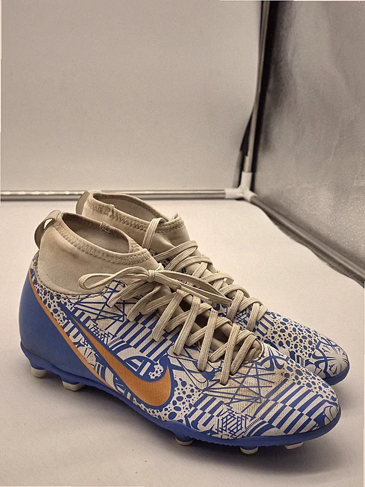 Nike Mercurial CR7 Soccer Cleats Shoes Boys Size 5 Blue White Graphic Print