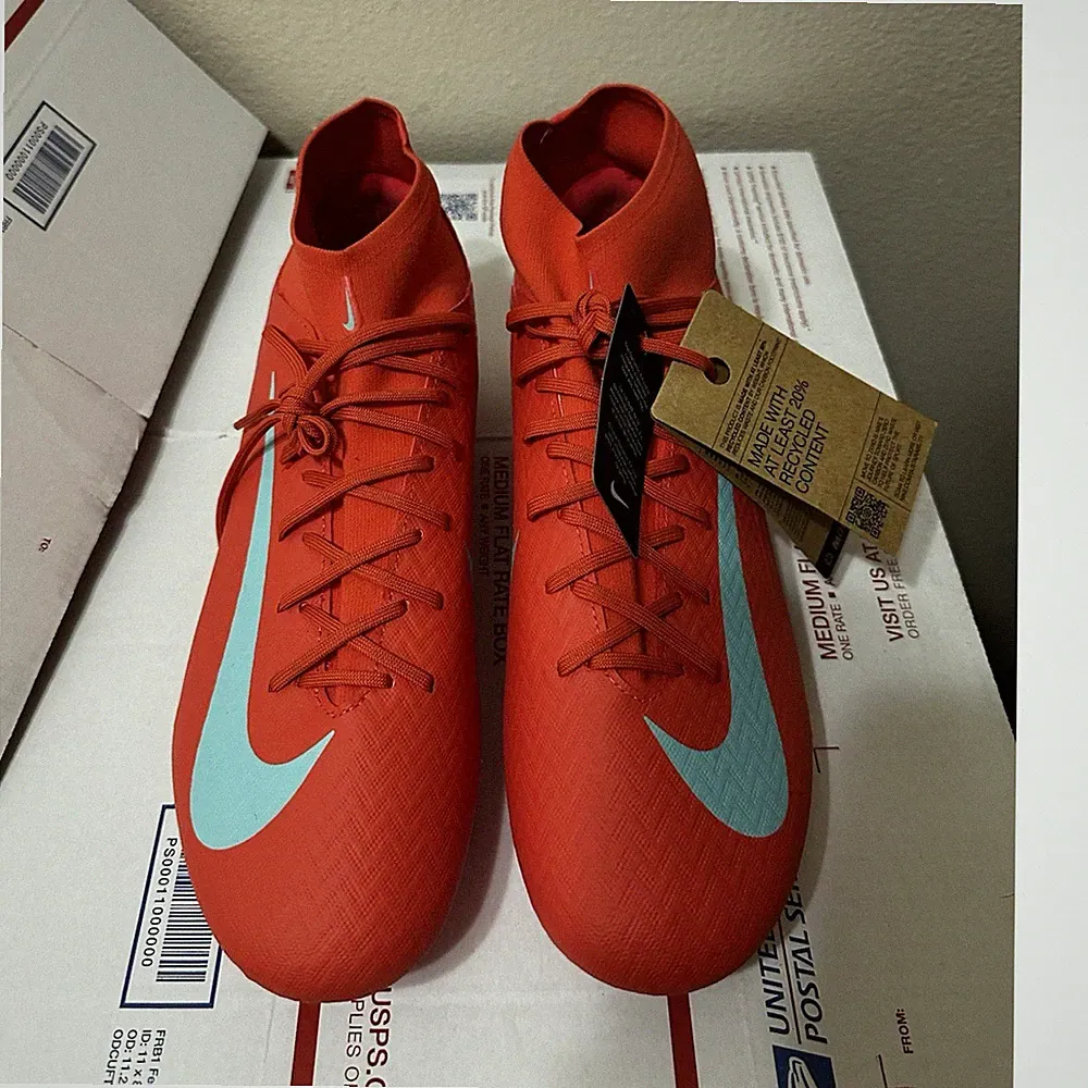 Nike Mercurial Red Pink Blue Lace-Up Mid Top Men's Soccer Cleats Plastic Spikes