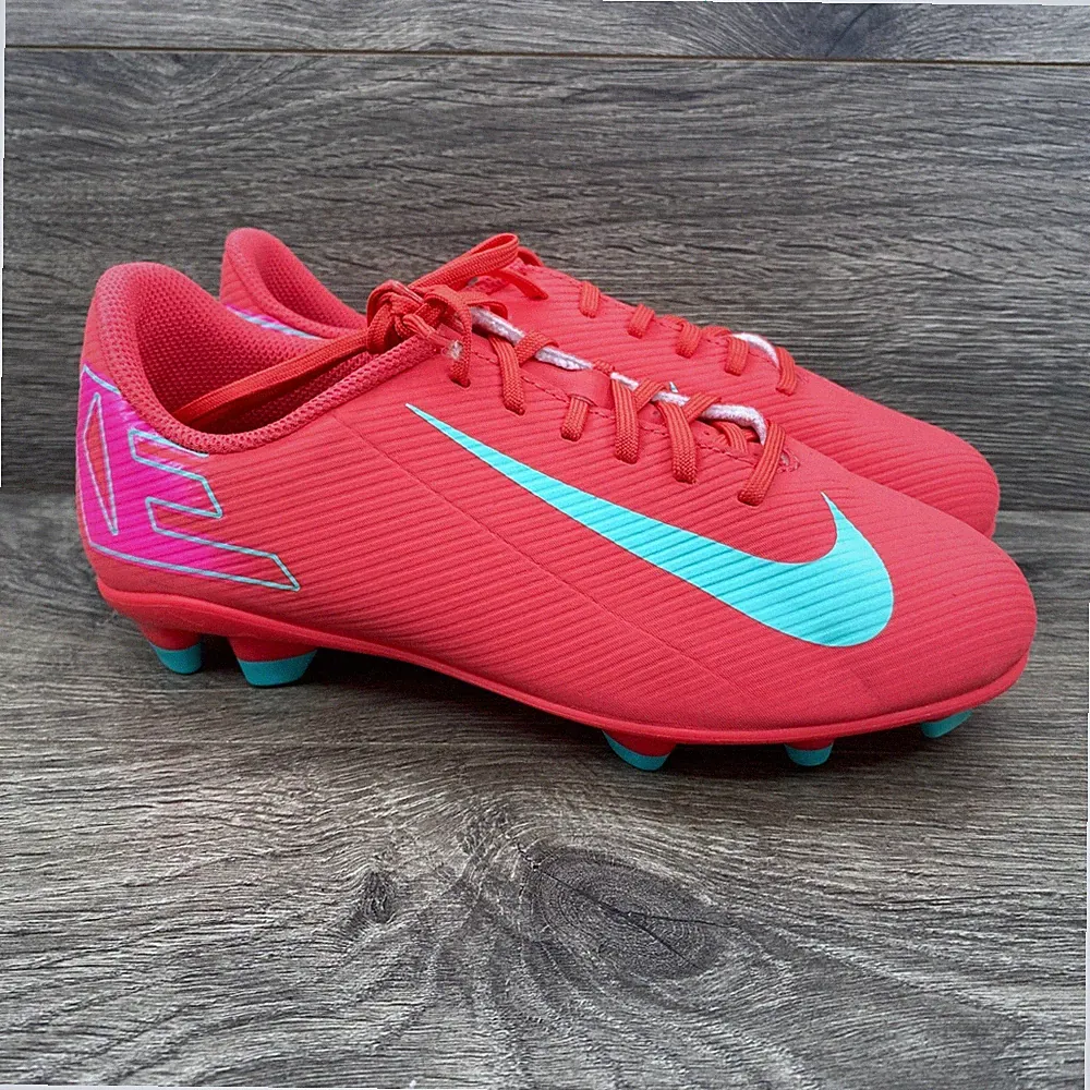 Nike Mercurial Soccer Cleats Kids 4Y Bright Crimson Teal FQ8286-800 Multi-Ground