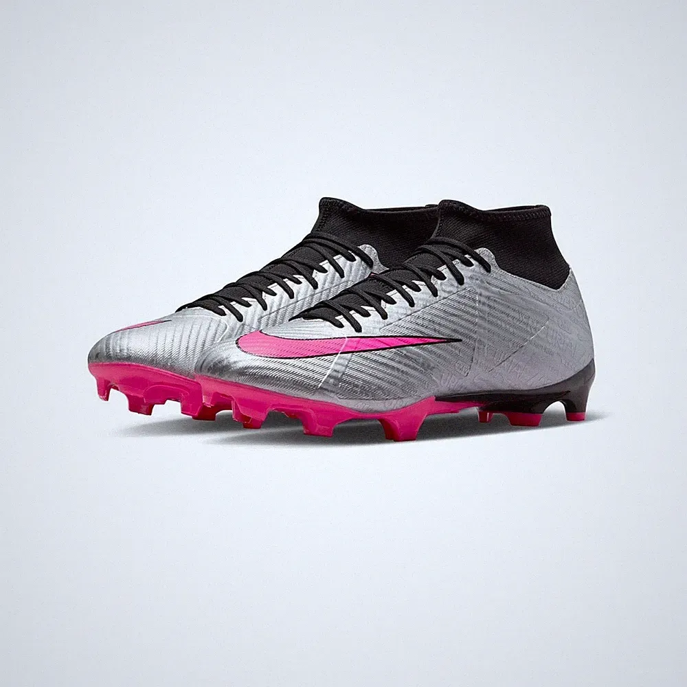 Nike Mercurial Soccer/Football Cleats High Top Firm Ground Silver Pink Mens