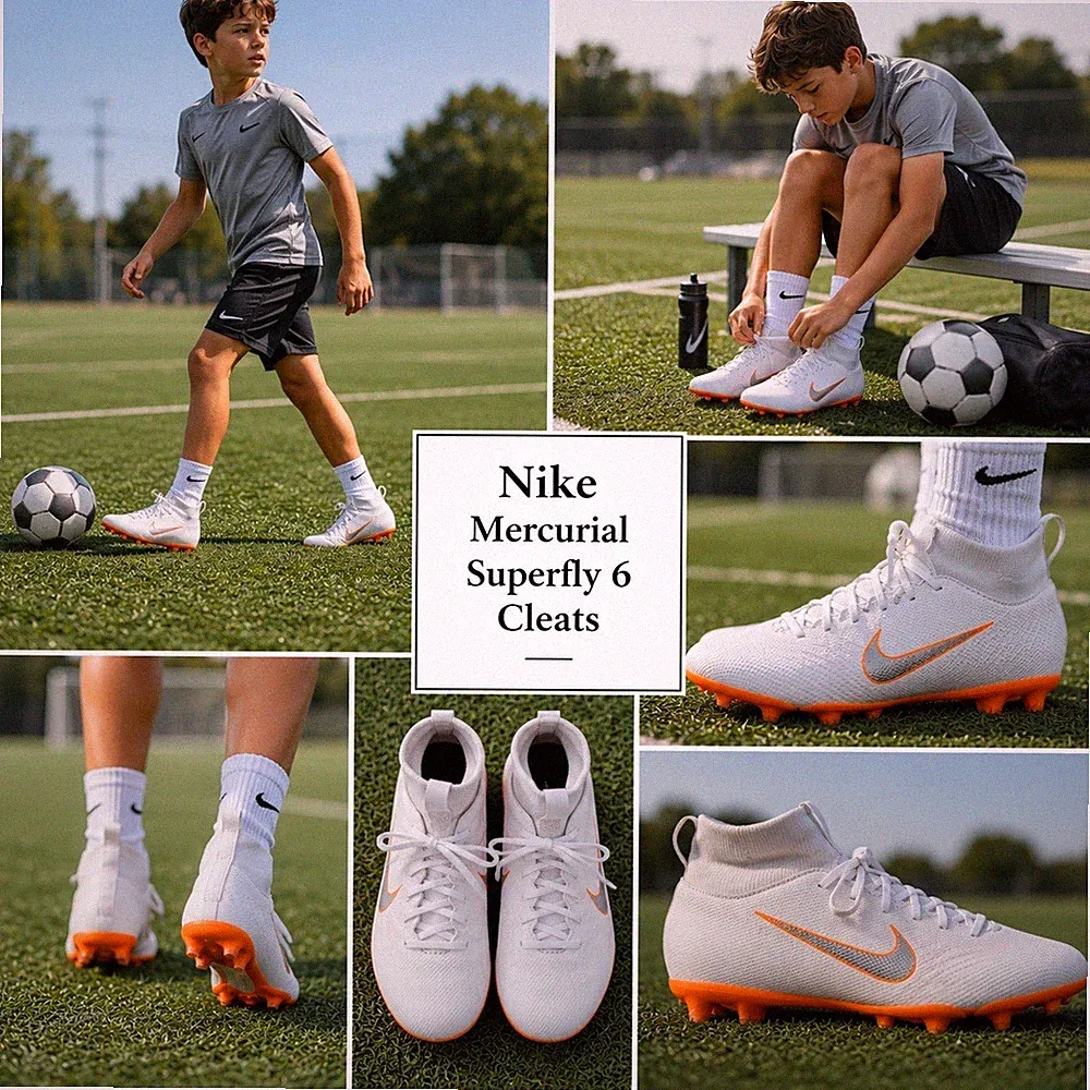 Nike Mercurial Superfly 6 Academy MG Kids Soccer Cleats White Orange AH7339-107