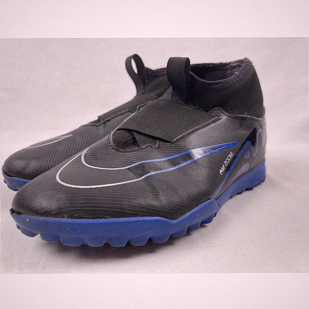 Nike Mercurial Superfly 9 Academy Kids 5Y Black Blue Turf Soccer Shoes DJ5616