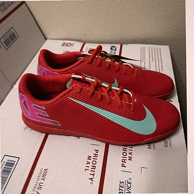 Nike Mercurial Turf Shoes/Cleats Red w/ Teal Swoosh