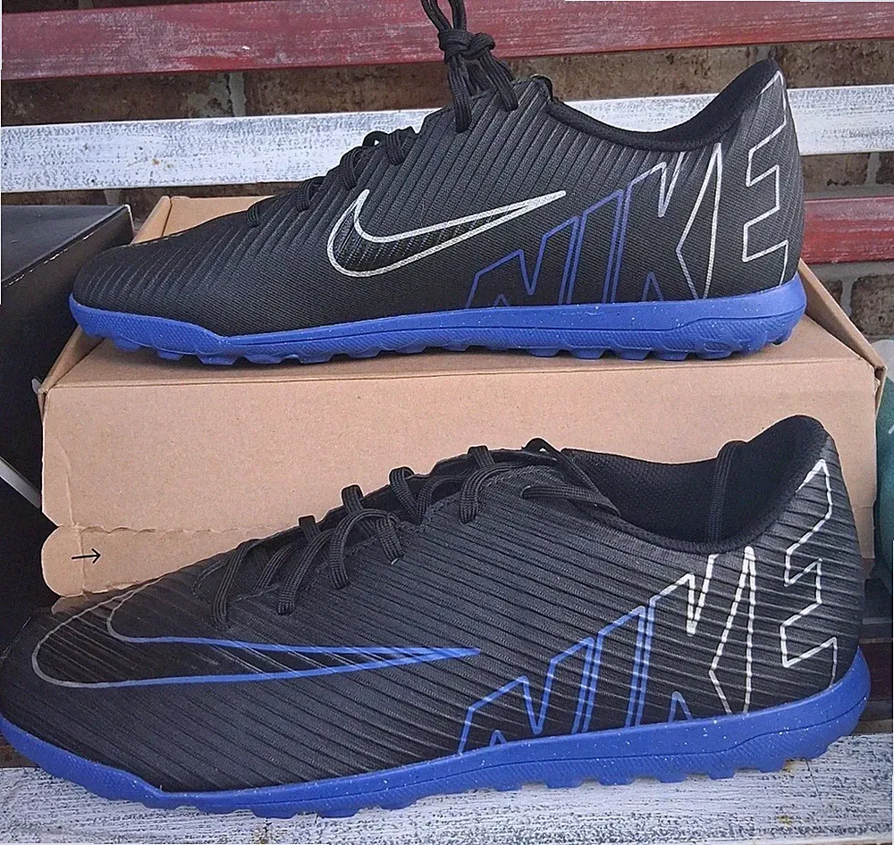 Nike Mercurial Vapor 15 Club Soccer Turf Shoes Black Blue Men's Sz 13 DJ5968 040