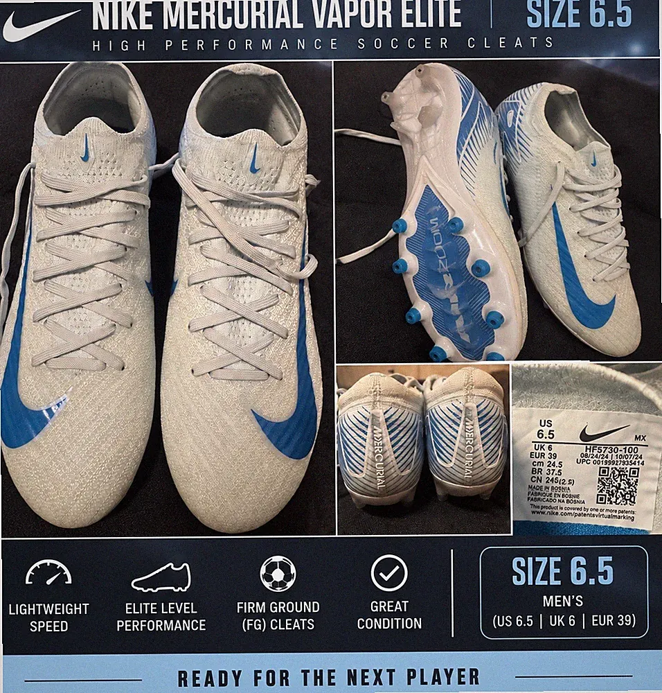 Nike Mercurial Vapor Elite FG Soccer Cleats White/Blue
