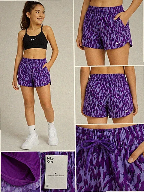 Nike One Girls Purple Printed Athletic Running Shorts Size Large