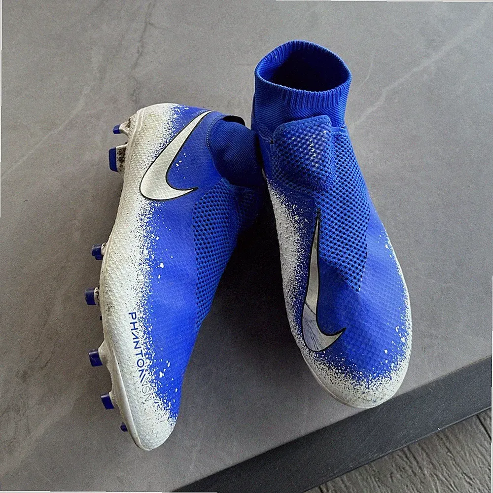 Nike Phantom Vision Pro DF FG Men's Soccer Cleats Mid Top Blue White Silver