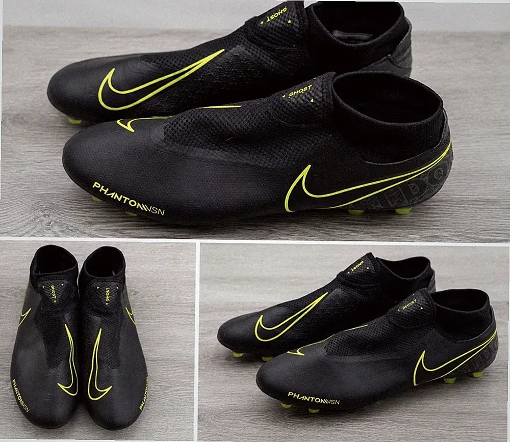 Nike Phantom Vision Pro DF FG Slip-On Mid Top Soccer Cleats Black Volt