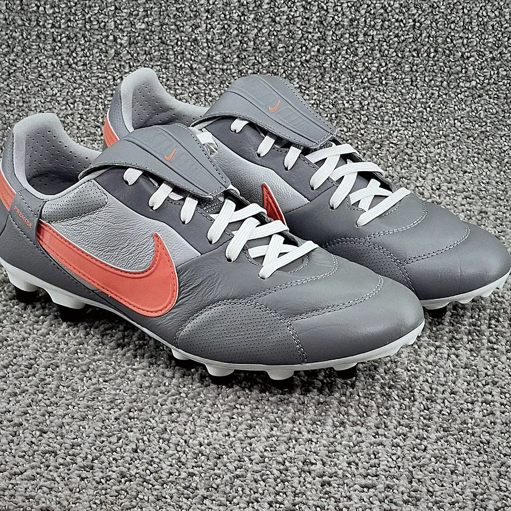 Nike Premier 3 FG Soccer Cleats Grey Orange Leather Boot AT5889-003 Men Size 8.5
