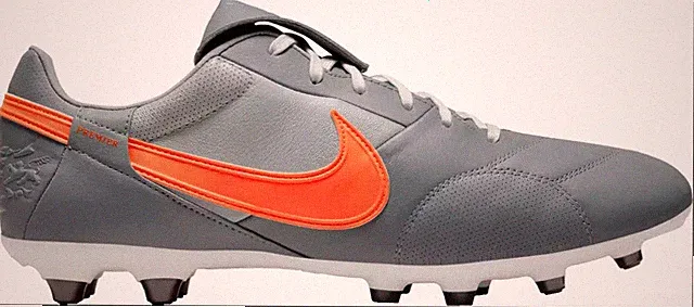 NIKE PREMIER GRAY/ORANGE LEATHER SOCCER CLEATS Men's Sz 7 = Women's Sz 8.5 NEW